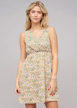 Cloud5ive Damen Leichtes Sommerkleid Mit Knopfleiste Blumen Print Weiss Mc