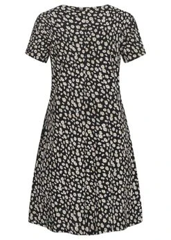 ONLY Damen Sommer Kleid AOP Blumen Print Kurzarm Schwarz Weiss Gelb -Luftig Und Leicht 22050074 2