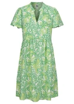 JACQUELINE DE YONG JDY By ONLY Damen Viskose Kleid Mit V-Neck Kurzarm Paradise Print Weiss Grün