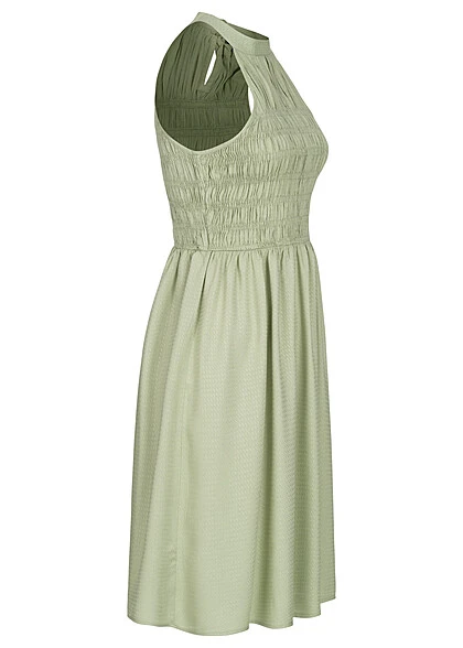 Pieces Damen Longform Viskose Neckholder Kleid Mit Smok- Detail Swamp Grün 4 Pieces Damen Longform Viskose Neckholder Kleid Mit Smok- Detail Swamp Grün – Bild 2
