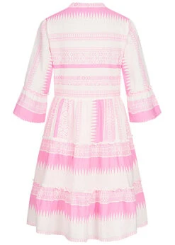 VILA Damen 3/4 Arm V-Neck Tunika Kleid Mit Streifen Muster Fuchsia Pink Rosa -Luftig Und Leicht 22050233 2