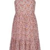ONLY Damen Kurzes Sommerkleid Stufenoptik Blumen Print 2-lagig Cloud Weiss Rot Lila -Luftig Und Leicht 22050261