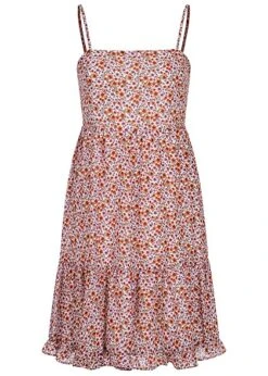 ONLY Damen Kurzes Sommerkleid Stufenoptik Blumen Print 2-lagig Cloud Weiss Rot Lila