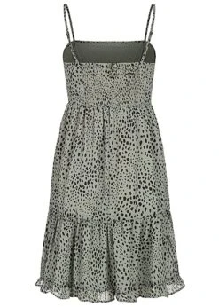 ONLY Damen NOOS Sommerkleid Stufenoptik Leo Punkte Print 2-lagig Seagrass Grün Schwarz -Luftig Und Leicht 22050263 2