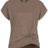 ONLY Damen T-Shirt Mit Knotendetail Vorn Walnut Braun