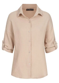 Seventyseven X Anniju Damen Oversized Musselin Turn-Up Shirt Beige -Luftig Und Leicht 22057305 1