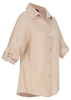 Seventyseven X Anniju Damen Oversized Musselin Turn-Up Shirt Beige -Luftig Und Leicht 22057305 2