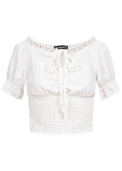 Seventyseven X Anniju Damen Leichte V-Neck Bluse Mit Häkelbordüre Weiss 3 Seventyseven X Anniju Damen Leichte V-Neck Bluse Mit Häkelbordüre Weiss