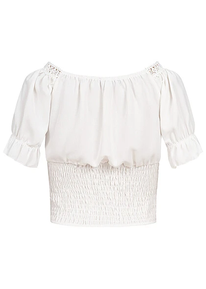 Seventyseven X Anniju Damen Leichte V-Neck Bluse Mit Häkelbordüre Weiss 4 Seventyseven X Anniju Damen Leichte V-Neck Bluse Mit Häkelbordüre Weiss – Bild 2