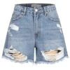 VILA Damen Heavy Destroy Jeans Shorts 5-Pockets Medium Blau Denim -Luftig Und Leicht 22060118