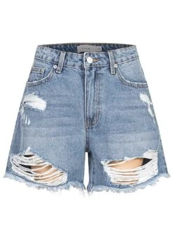 VILA Damen Heavy Destroy Jeans Shorts 5-Pockets Medium Blau Denim