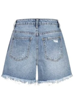VILA Damen Heavy Destroy Jeans Shorts 5-Pockets Medium Blau Denim -Luftig Und Leicht 22060118 2
