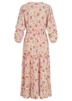 VILA Damen V-Neck Maxi Viskose Langarm Kleid Mit Blumen Print Alyssum Weiss Mc -Luftig Und Leicht 22060131 2
