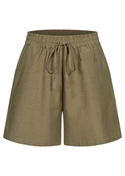 ONLY Damen Mid-Waist Viskose Leinen Shorts Mit 2 Taschen & Tunnelzug Mermaid Oliv