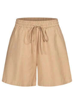 ONLY Damen Mid-Waist Viskose Leinen Shorts Mit 2 Taschen & Tunnelzug Nomad Beige Braun