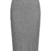 VILA Damen Ribbed Midi Viskose Rock Mit Elast. Bund Medium Grau Melange