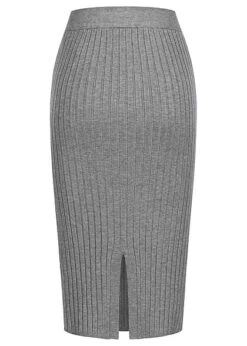 VILA Damen Ribbed Midi Viskose Rock Mit Elast. Bund Medium Grau Melange -Luftig Und Leicht 22070088 2