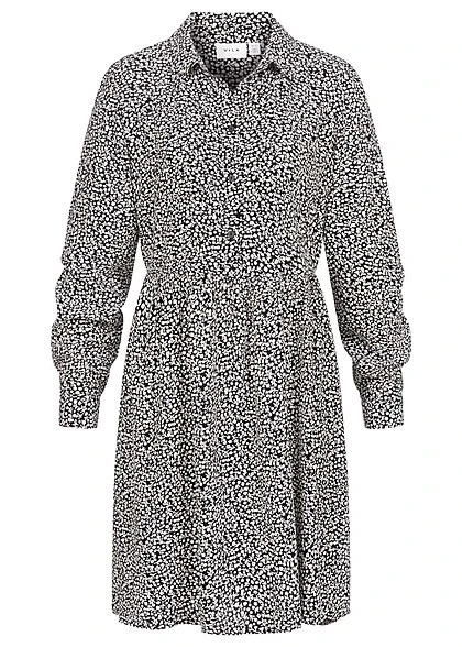 VILA Damen NOOS Langarm Kleid Mit Knopfleiste Und Kragen Print Schwarz Weiss 4 VILA Damen NOOS Langarm Kleid Mit Knopfleiste Und Kragen Print Schwarz Weiss – Bild 2