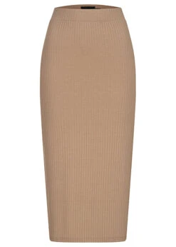 Pieces Damen NOOS Mid-Waist Rock Mit Elastischem Bund Strukturstoff S. Mink Braun