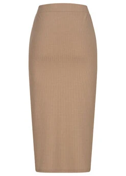 Pieces Damen NOOS Mid-Waist Rock Mit Elastischem Bund Strukturstoff S. Mink Braun -Luftig Und Leicht 22070150 2