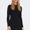 ONLY Damen Langarm Strickkleid Mit Zipper Und Strukturstoff Schwarz -Luftig Und Leicht 22080178