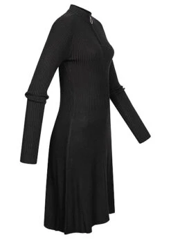 ONLY Damen Langarm Strickkleid Mit Zipper Und Strukturstoff Schwarz -Luftig Und Leicht 22080178 3