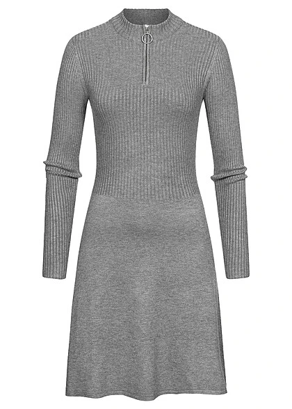 ONLY Damen Langarm Strickkleid Mit Zipper Und Strukturstoff Medium Grau Melange 4 ONLY Damen Langarm Strickkleid Mit Zipper Und Strukturstoff Medium Grau Melange – Bild 2