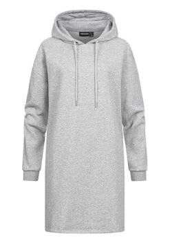 Pieces Damen NOOS Hoodiekleid Langarm Kleid Mit Kapuze Hell Grau Melange