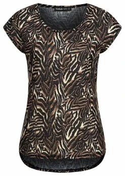 Cloud5ive Damen T-Shirt Top Mit Animal Print Schwarz