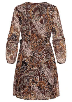 Cloud5ive Damen Chiffon Kleid Langarm Mit Bindedetail Und Print Schwarz Multicolor 7 Cloud5ive Damen Chiffon Kleid Langarm Mit Bindedetail Und Print Schwarz Multicolor -Luftig Und Leicht 22096387 2