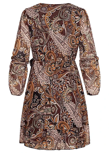 Cloud5ive Damen Chiffon Kleid Langarm Mit Bindedetail Und Print Schwarz Multicolor 5 Cloud5ive Damen Chiffon Kleid Langarm Mit Bindedetail Und Print Schwarz Multicolor – Bild 3