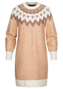 Vero Moda Damen Strickkleid Nordic-Kleid Mit Muster Tan Braun Beige