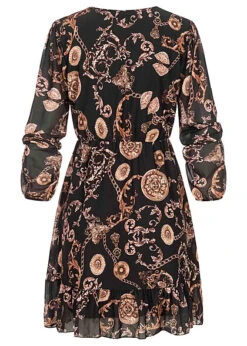 Cloud5ive Damen Chiffon Kleid Mit V-Neck Und Ornamentprint Schwarz Beige 8 Cloud5ive Damen Chiffon Kleid Mit V-Neck Und Ornamentprint Schwarz Beige -Luftig Und Leicht 22116532 2