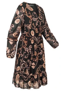 Cloud5ive Damen Chiffon Kleid Mit V-Neck Und Ornamentprint Schwarz Beige 9 Cloud5ive Damen Chiffon Kleid Mit V-Neck Und Ornamentprint Schwarz Beige -Luftig Und Leicht 22116532 3