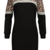 Cloud5ive Damen Langarm-Kleid Mit Streifen Und Leo-Print Schwarz Grau Beige