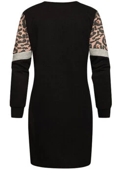 Cloud5ive Damen Langarm-Kleid Mit Streifen Und Leo-Print Schwarz Grau Beige -Luftig Und Leicht 22126540 2