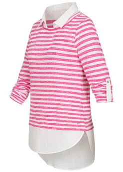 Hailys Damen 2in1 Hemd Und Pullover Mit Turn-Up Ärmeln Gestreift Pink Weiss -Luftig Und Leicht 23010130 2
