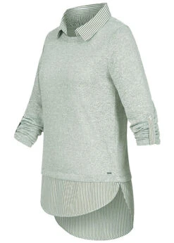 Hailys Damen 2in1 Hemd Und Pullover Mit Turn-Up Ärmeln Gestreift Khaki Weiss 8 Hailys Damen 2in1 Hemd Und Pullover Mit Turn-Up Ärmeln Gestreift Khaki Weiss -Luftig Und Leicht 23010131 2