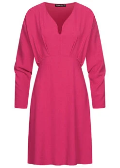 Cloud5ive Damen Musselin Fledermauskleid Mit V-Neck U. Teilungsnähten Fuchsia Pink