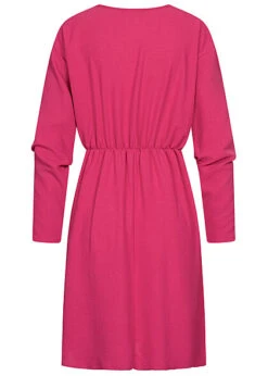 Cloud5ive Damen Musselin Fledermauskleid Mit V-Neck U. Teilungsnähten Fuchsia Pink -Luftig Und Leicht 23016631 2