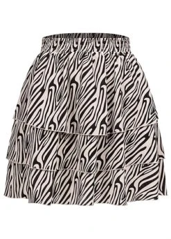 Aiki Damen Mini Stufenrock Mit Zebra Print Schwarz Weiss