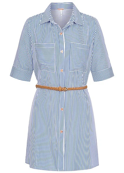 Aiki Damen Viskose Kleid Mit Knopfleiste Und Gürtel Gestreift Weiss Blau 3 Aiki Damen Viskose Kleid Mit Knopfleiste Und Gürtel Gestreift Weiss Blau
