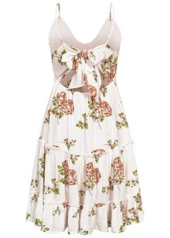 Aiki Damen Viskose Sommer Kleid Mit Häkelbesatz Und Schleife Blumenprint Weiss -Luftig Und Leicht 23020107 2