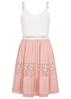 Aiki Damen Sommer Kleid Mit Häkelbesatz Und V-Neck Antique Rose Weiss