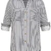 Vero Moda Damen NOOS Viskose Bluse Mit Turn-Up Ärmeln Und Knopfleiste India Ink Weiss -Luftig Und Leicht 23020243