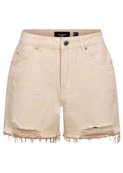 Vero Moda Damen NOOS Jeans Shorts Mit 5-Pockets Und Destroyed Look Ecru Beige