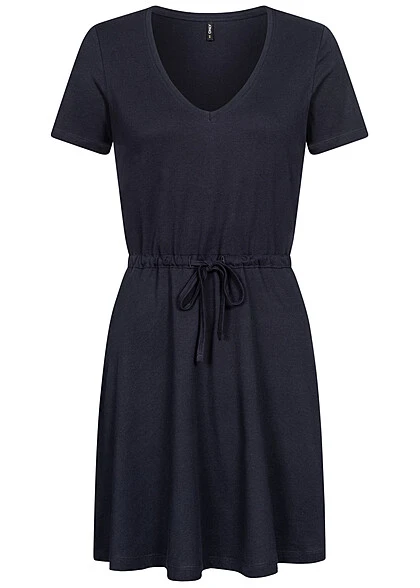 ONLY Damen NOOS Mini-Kleid Mit Bindedetail Und V-Neck Night Sky Dunkel Blau 3 ONLY Damen NOOS Mini-Kleid Mit Bindedetail Und V-Neck Night Sky Dunkel Blau
