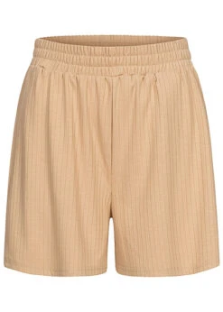 Pieces Damen NOOS Shorts Kurze Hose Mit Gummibund Strukturstoff Cream Beige