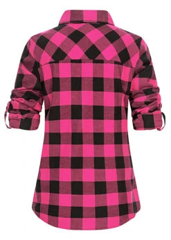 Urban Classics Damen Bluse Turn Up Hemd Karo Muster Wildviolet Schwarz -Luftig Und Leicht 23030200 3