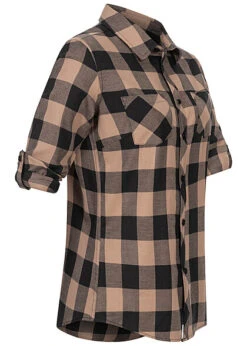 Urban Classics Damen Bluse Turn Up Hemd Karo Muster Schwarz Beige -Luftig Und Leicht 23030201 2